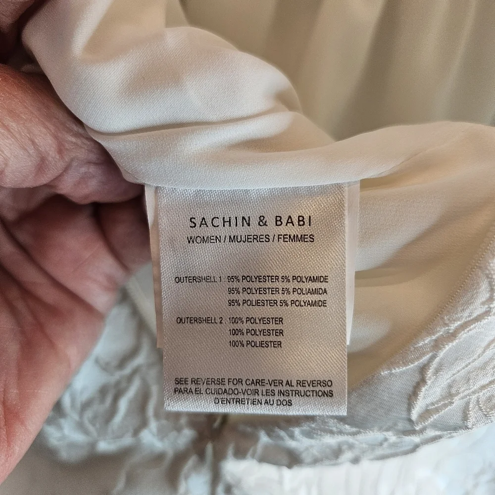 Sachin-Babi Women White Selena Dress Sz 4 Beaded Strap Floral Jacquard